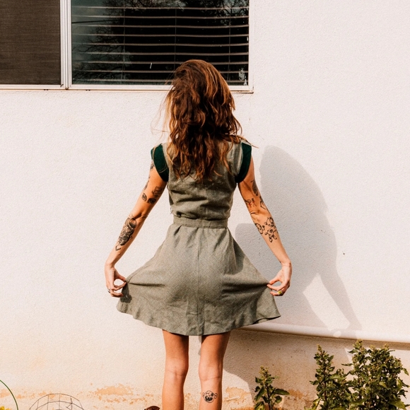 Ilgwu 1960s green and grey wool and velvet dress size 4 - Picture 2 of 9